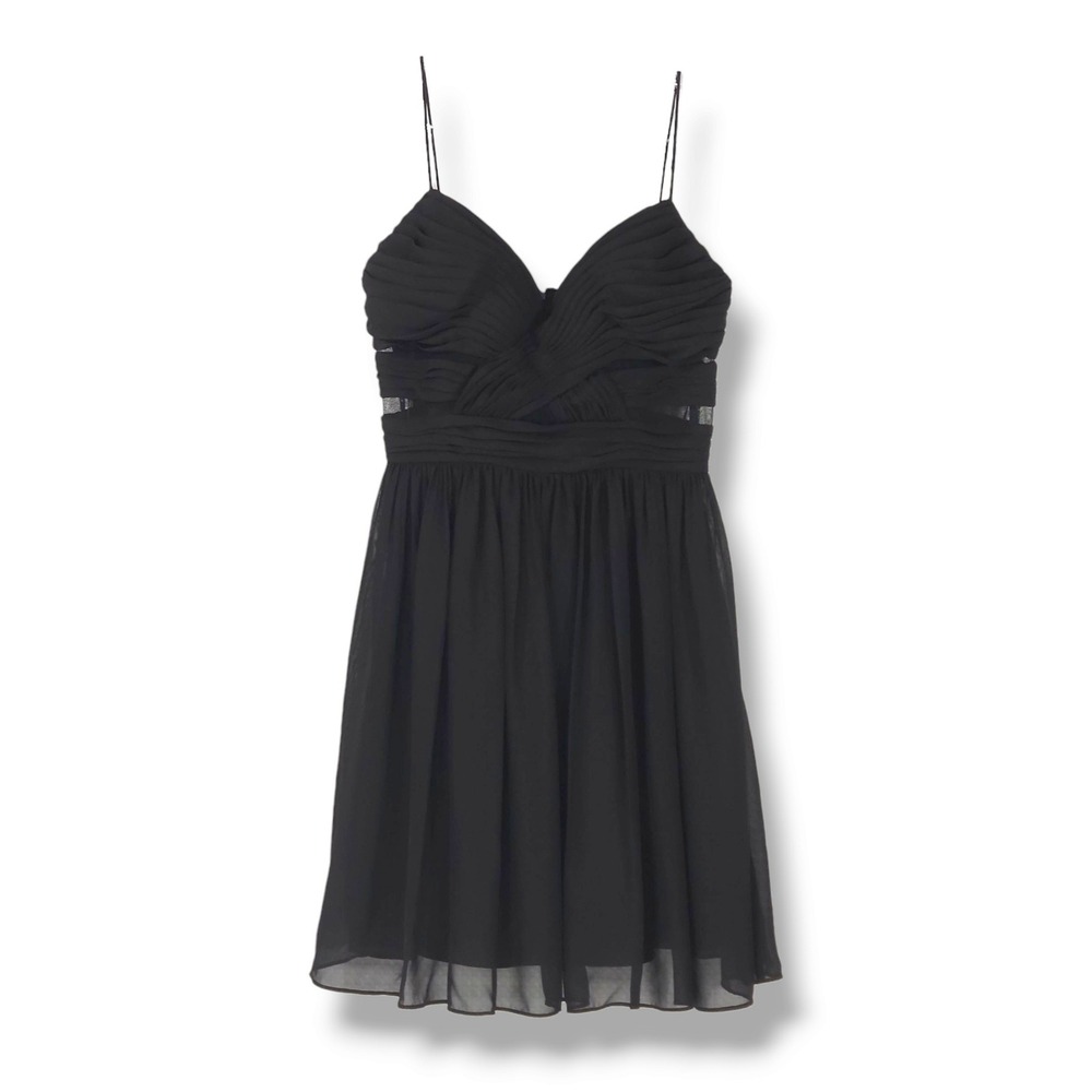 Hailey Logan Ruched Chiffon Empire Waist Cutout Mini Cocktail Dress Black‎ 9/10